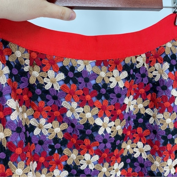 Kate Spade Red Purple Floral Crochet Knit Flower  Print Pencil Skirt size 6 - Picture 12 of 16